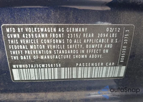 2012 Volkswagen Gti 4-Door из США, поврежденный, VIN WVWHD7AJ3CW256156